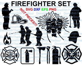 Firefighter Set - Fireman svg - Firefighter svg - Fireman vector - Cut file - Svg eps dxf - Cutting files - Fire sign svg - Descarga instantánea