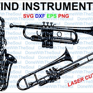 Wind instruments - Saxophone svg - Trombone svg - Trumpet svg - Music svg - Musical instruments - Svg eps dxf - Cutting files - Cut file
