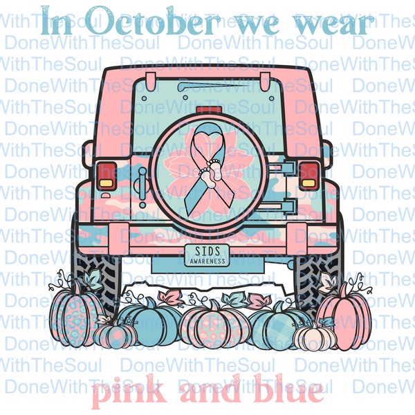 In October we wear pink and blue – In October png – SIDS Awareness - Fall sublimation designs – Leopard pumpkin png - Sublimation download