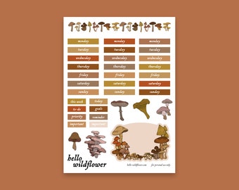 Mushroom Weekly Printable Stickers - Bullet Journal Instant Download