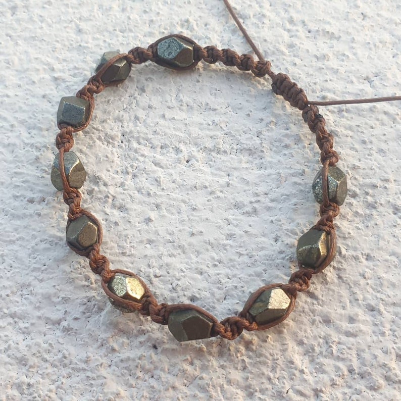 Natural pyrite handmade macrame bracelet