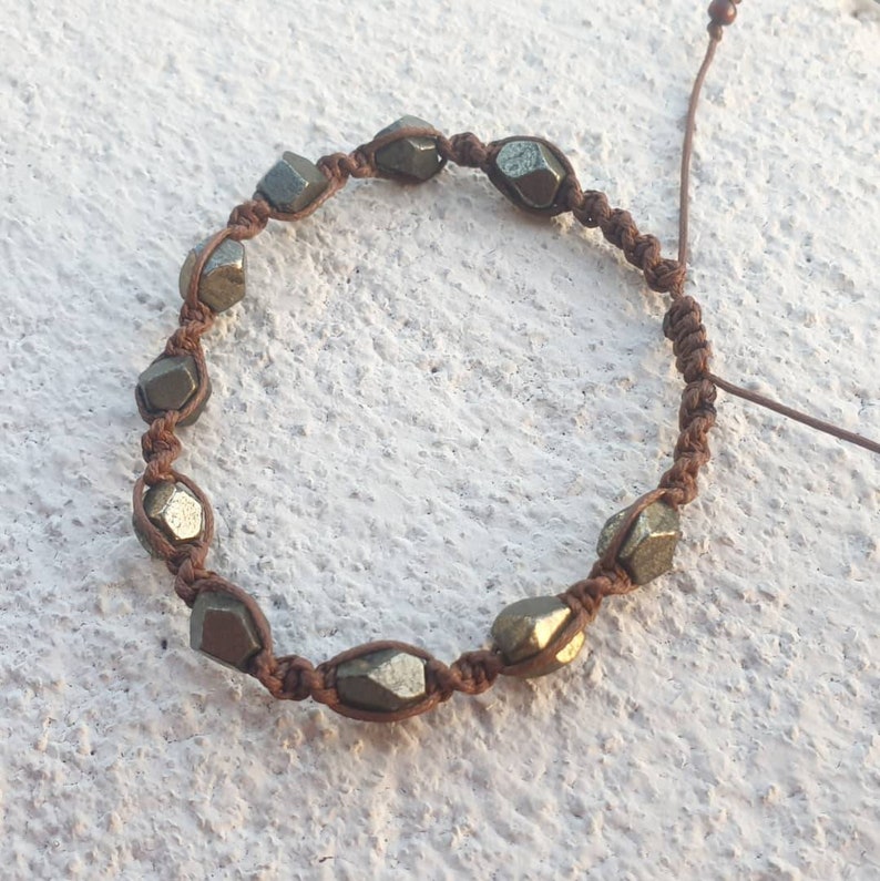 Natural pyrite handmade macrame bracelet