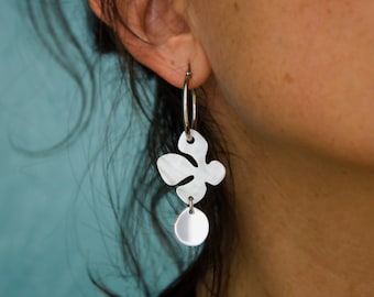 Boucles d'oreilles - ENVOL mini -argent - blanc