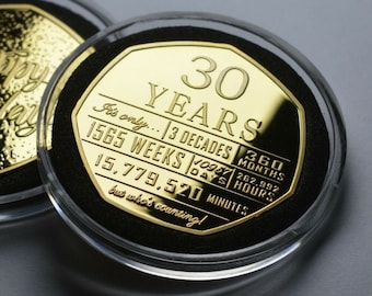 Brand New 30th Birthday 24ct Gold Commemorative in Capsule. Gift/Present Congratulations/Party/Ideas Celebrating 30 Thirty Years Thirtieth