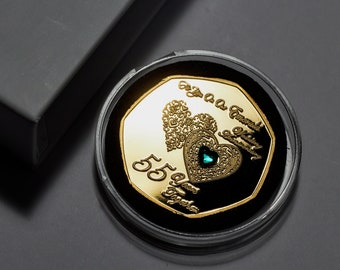 Para usted en nuestro 55.º ANIVERSARIO DE BODAS CON ESMERALDA Conmemorativo de oro de 24 quilates. Caja de regalo. Piedra preciosa de diamantes. Regalo/presente marido/esposa. 55 años