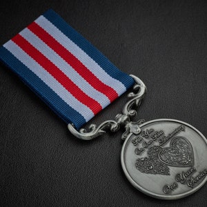 For You On Our First Anniversary - Long/Distinguished Service, Bravery in the Field Medal. Gift/Present/Husband/Wife/Partner. Antique Silver