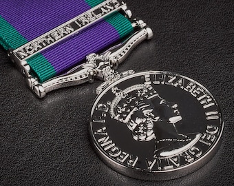 Full Size Replica General Service Medal. Northern Ireland Clasp. Silver. GSM 1962 Reproduction/Copy