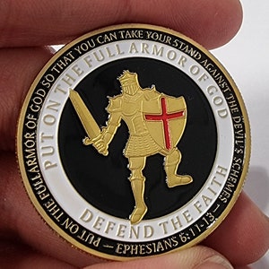 Full Armour of God Challenge/Commemorative Coin. 24ct Gold, Enamel, 40mm 30g Religion/Christianity Ephesians 6:11.13