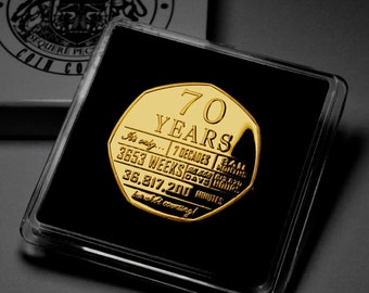 Commémorative du 70e anniversaire en or 24 carats dans un coffret cadeau. Cadeau/cadeau pour fêter vos 70 ans/70 ans, grand-père/père