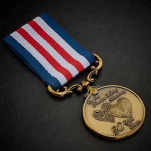Our 20th (Porcelain) Wedding Anniversary Medal - Distinguished Service and Bravery in the Field. Gift/Present Husband/Wife 20 Years. Gold