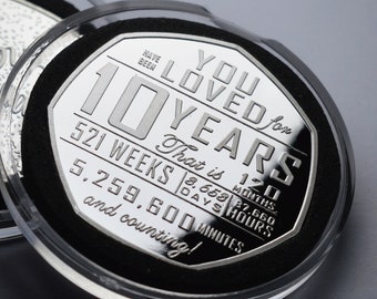 10th Birthday Silver Commemorative in Capsule. Gift/Present Congratulations/Party/Celebration Celebrating 10 Years Son/Daughter/Grandson