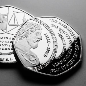 Moeda Comemorativa em Prata do Estóico/Estoicismo de Marco Aurélio. Virtudes Cardeais. Presente/Token de Presente/Lembrança
