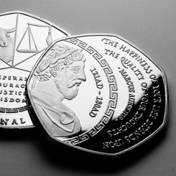Marcus Aurelius Stoic/Stoicism Silver Commemorative Coin. Cardinal Virtues. Gift/Present Token/Memento