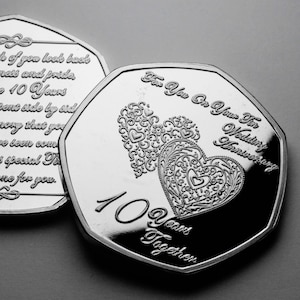 For You On Your 10th TIN WEDDING ANNIVERSARY Commemorative. Silver. Gift/Present Friend/Son/Daughter/Couple. 10 Years. I Love You