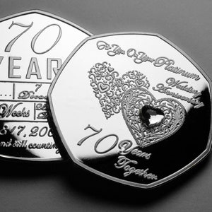 Na 70. PLATYNOWĄ ROCZNICĘ ŚLUBU Pamiątkowa z Diamentem. Podaruj/upominek dziadkom/rodzicom/przyjaciołom. 70 lat razem.
