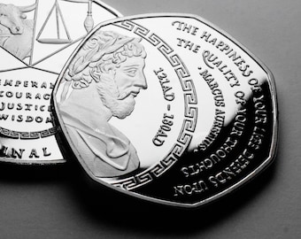 Marcus Aurelius Stoic/Stoicism Silver Commemorative Coin. Cardinal Virtues. Gift/Present Token/Memento