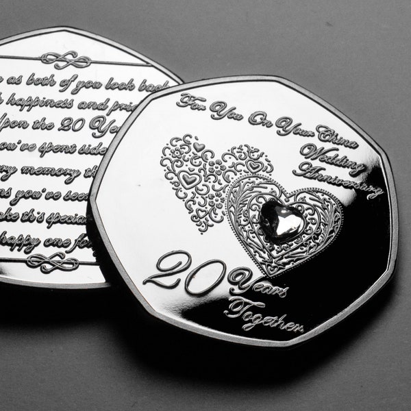 For You On Your 20th CHINA WEDDING ANNIVERSARY Commemorative. Silver/Diamante. Gift/Present Son/Daughter/Mum/Dad/Parents/Friends. 20 Years