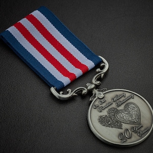 Our 20th (Porcelain) Wedding Anniversary Medal - Distinguished Service and Bravery in the Field. Gift/Present Husband/Wife 20 Years. Silver