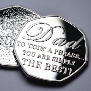 Papa / Vater alles Gute zum Geburtstag Gedenk. 'Münze eine Phrase'. Geschenk/Geschenk. Silber. Von Sohn/Tochter