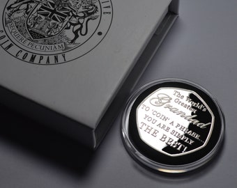 Happy Birthday Commemorative in Gift Box - World's Greatest Grandad. 'Coin a Phrase'. Gift/Present. Silver. From Grandson/Granddaughter