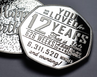 12th Birthday Silver Commemorative. Gift/Present Congratulations/Celebration Celebrating 12 Years Son/Daughter/Grandson Twelve