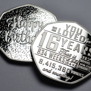 16th Birthday Silver Commemorative. Gift/Present Congratulations/Party/Celebration/Ideas Celebrating 16 Years Son/Daughter/Grandson