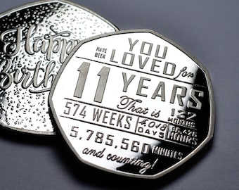 11th Birthday Silver Commemorative. Gift/Present Congratulations/Celebration Celebrating 11 Years Son/Daughter/Grandson Eleven
