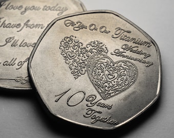 On Our 10th TITANIUM WEDDING ANNIVERSARY Commemorative. Tin. Gift/Present Marriage/Congratulations. 10 Years Together. Husband/Wife/Partner