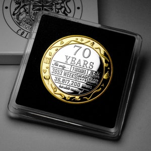 70º aniversário, prata dupla de metal e ouro 24 quilates comemorativo em estojo para presente/apresentação. Festa/ideias/presente/presente. Mãe/pai/amigo 70 anos