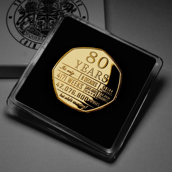 80th Birthday 24ct Gold Commemorative in Case. Gift/Present/Party/Ideas Celebrating 80 Years Eighty Eightieth Grandad/Grandma/Mum/Dad