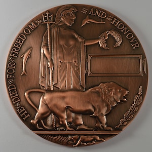 Full Size Bronze World War 1 Memorial/Death Plaque &#39;Dead Man&#39;s Penny&#39; WW1 120mm