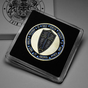 Masonic Knights Templar Antique Gold Commemorative Coin in Presentation Case. Blue Enamel. Freemasonry/Masons/Freemasons Lodge/Order