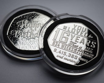 16th Birthday Silver Commemorative in Capsule. Gift/Present Congratulations/Party/Celebration/Ideas Celebrating 16 Years Son/Daughter