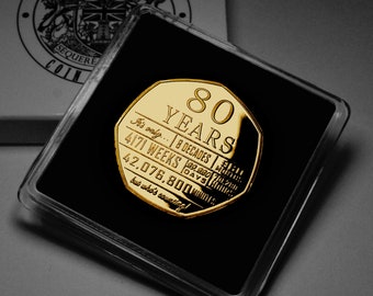 80th Birthday 24ct Gold Commemorative in Case. Gift/Present/Party/Ideas Celebrating 80 Years Eighty Eightieth Grandad/Grandma/Mum/Dad