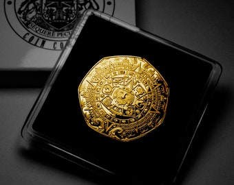 Aztec Calendar 24ct Gold Commemorative in Gift Case. Mayan/Maya/Mexico. Sun Stone. INCA. Americas/Mesoamerican. Gift/Present. MAYAN GOLD