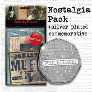 JACK THE RIPPER Nostalgie Pack & Versilbertes Gedenkmünzen Set. Whitechapel, London, Viktorianisch, 1888