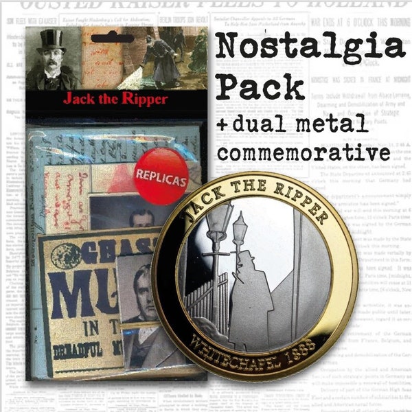 JACK THE RIPPER Nostalgia Pack & 'Dual Metal' Silver and 24ct Gold Commemorative Coin Set. Whitechapel, London, Victorian, 1888