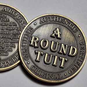Extremely Rare &#39;A ROUND TUIT&#39; Coin. Gift/Present/Novelty/Collectable/Dad/Grandad/Son. Antique Gold. 40mm 24g.