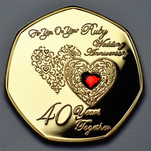 On Your 40th RUBY WEDDING ANNIVERSARY 24ct Gold Commemorative With ...