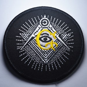 Large MASONIC Sew/Iron on Embroidered Patch. Square & Compasses, All Seeing Eye. Masons/Freemasonry/Freemasons/Order/Lodge 75mm