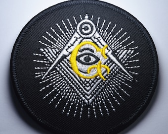 Large MASONIC Sew/Iron on Embroidered Patch. Square & Compasses, All Seeing Eye. Masons/Freemasonry/Freemasons/Order/Lodge 75mm