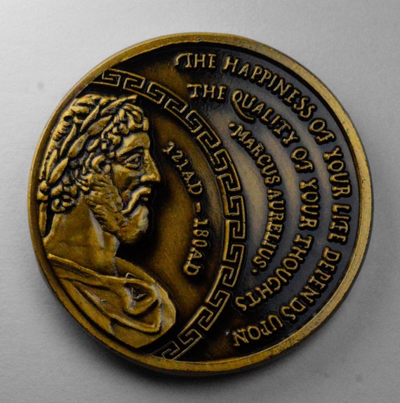 Marcus Aurelius Stoic/Stoicism Commemorative Coin in Capsule. Gold, 3D Effect, High Relief. Cardinal Virtues. Gift/Present Token/Memento