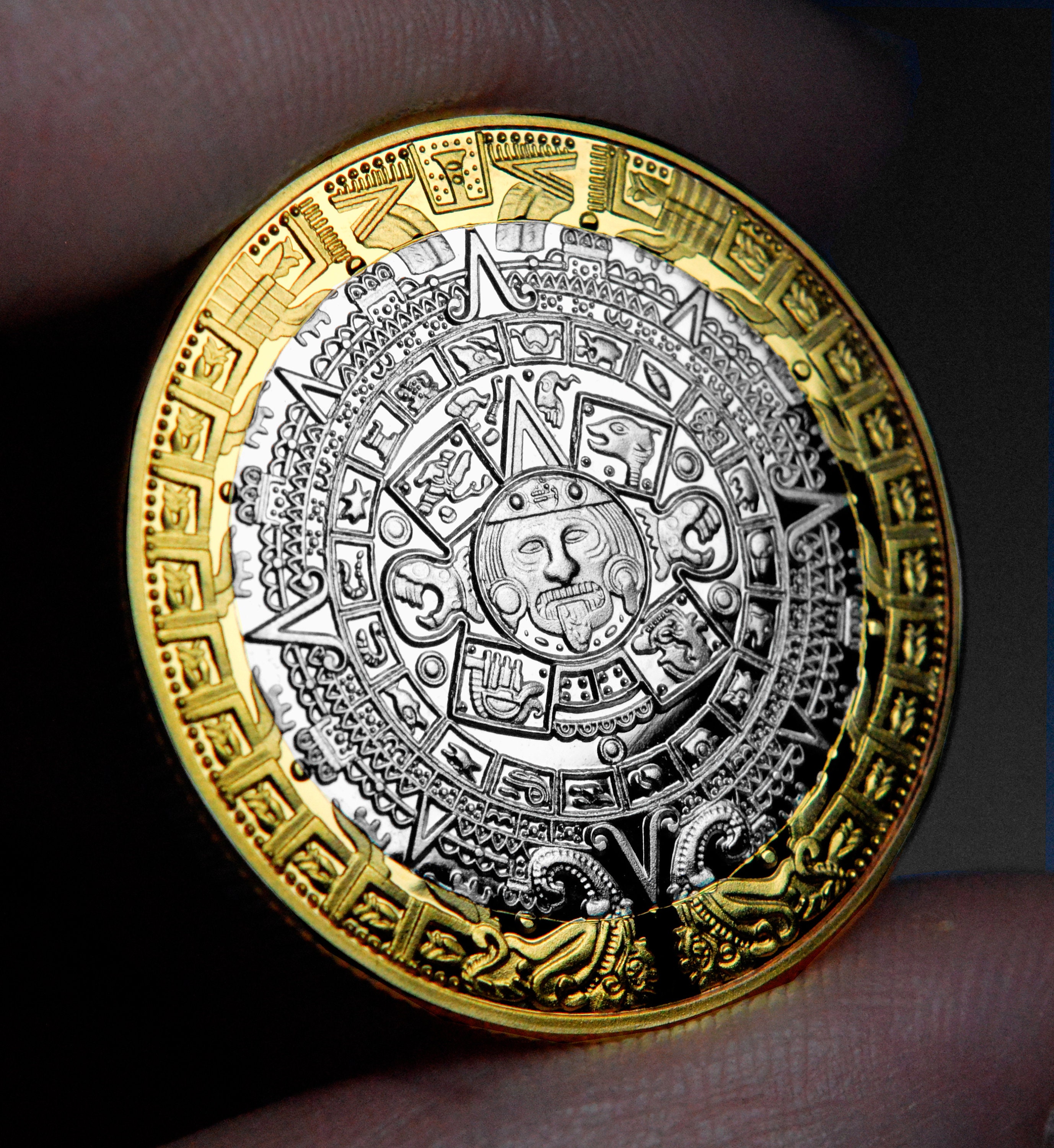AZTEC CALENDAR Silver & 24ct Gold Commemorative in Capsule