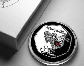 On Your 8th BRONZE WEDDING ANNIVERSARY Commemorative Coin. Gem. Gift Box. Silver. Gift/Present for Couple Husband/Wife 8 Years of Marriage