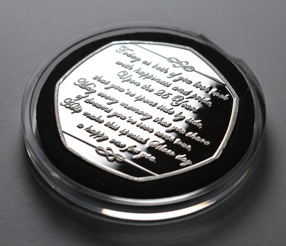 Moneda Conmemorativa 25 Aniversario Boda .999 Plata En Cápsula - El Regalo Perfecto