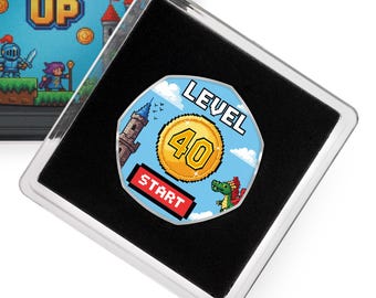 40th Birthday Full Colour Silver Commemorative Coin in Gift Case. Gift/Present Retro/Gaming Celebrating 40 Years Son/Daughter/Friend/Partner