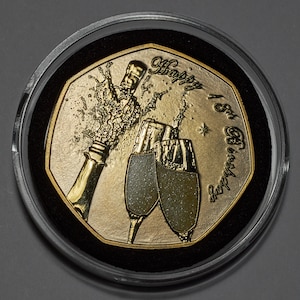 18th Birthday 24ct Gold Commemorative in Capsule. Colour/Epoxy/Resin. Gift/Present/Son/Daughter/Friend Celebration/Celebrating 18 Years