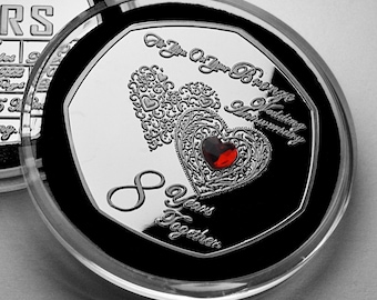 On Your 8th BRONZE WEDDING ANNIVERSARY Commemorative Coin. Gem. Capsule. Silver. Gift/Present for Couple Husband/Wife 8 Years of Marriage