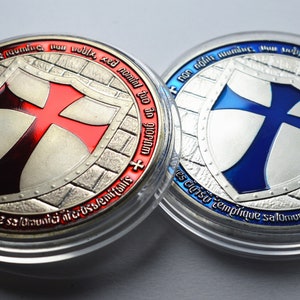 Pair of Large Masonic Knights Templar .999 Silver Coins with Red & Blue Enamel. Freemasonry/Masons/Freemasons Lodge/Order Capsules