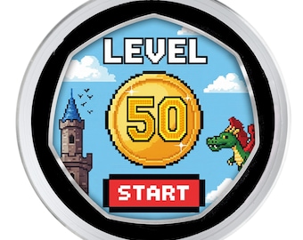 50th Birthday Full Colour Silver Commemorative Coin in Capsule. Gift/Present Retro/Gaming Celebrating 50 Years Dad/Mom/Son/Daughter/Friend